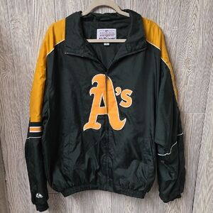 Majestic MLB Vintage Oakland A's Windbreaker Athletic Bomber Jacket Mens Size XL
